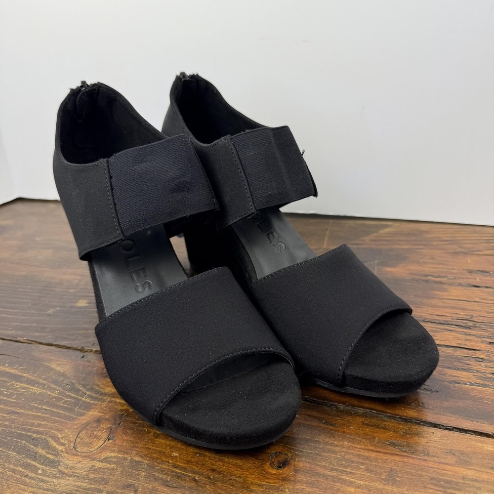 Aerosoles Purdy Shoes Womens Size 10 Black Wedge Sandals Open Toe Comfort Zip